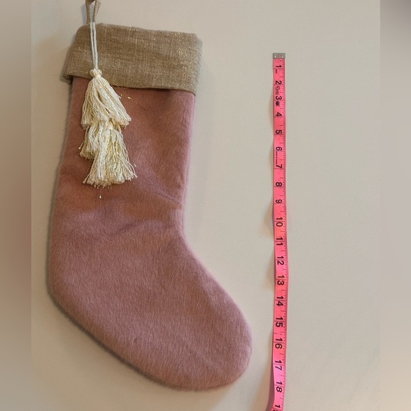 Pink and Gold Soft Furry Stocking with Tassel Embellishment - Picture 3 of 5